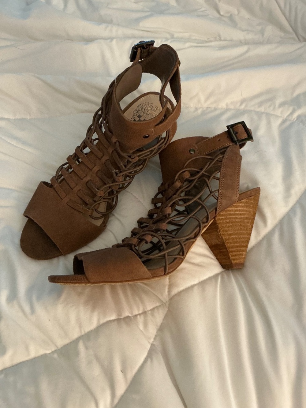 Vince Camaro Suede Sandals with Stacked Heel